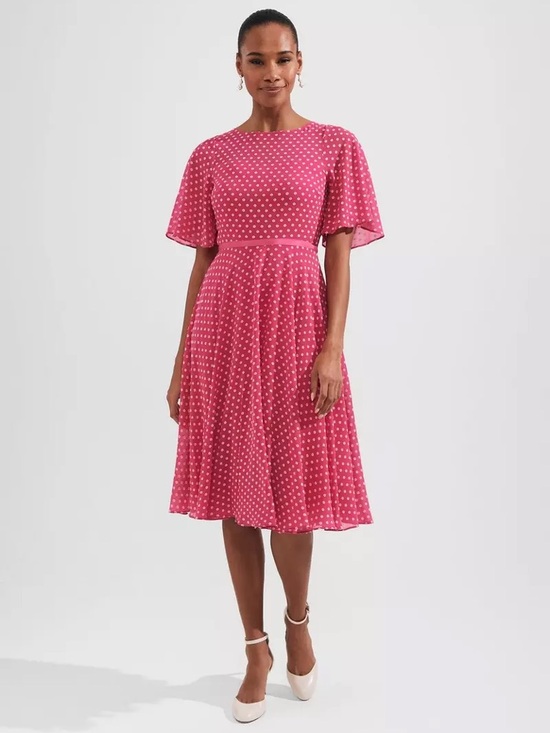 Hobbs London Dresses & Skirts - Hobbs London Eleanor Spot Pink Ivory Fit and Flare Dress US 10 NWT